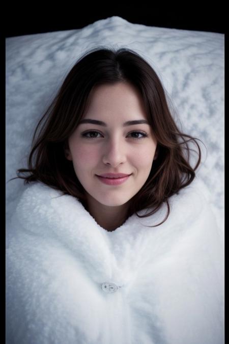 smiling sexy 20yo girl from Alaska sleeping in the snow