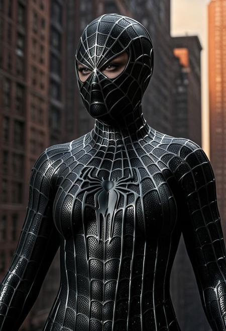 score_9, score_8_up, score_7_up, best quality, realistic, masterpiece, beautiful detail, hyperrealistic, afternoon sky, ((1girl, woman body, big breasts)), amazing detailed full body portrait of a beautiful girl, wearing a realistic and highly detailed black raimi spider-man suit, ((huge muscular girl)), ((wears black spiderman mask)), professional model wears ultra - detailed black raimi spider - man suit, ultra - detailed and grained black raimi spiderman suit, suit covered entire body and hand, black spiderman gloves, wet, (spider pose), (full body), (dirty skin), close up, octane render, highly detailed, volumetric, dramatic lighting, (highest quality:1.1), (HDR:1.3), (top quality, best quality), realistic, high definition,