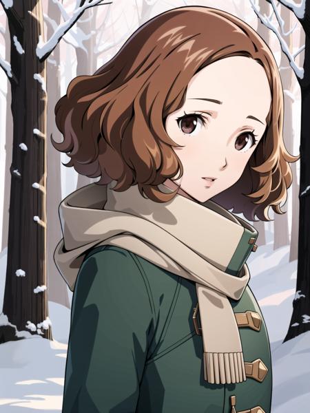 masterpiece, best quality, highres, extremely detailed CG unity 8k wallpaper,
portrait of dsharu, brown hair, short hair, scarf, winter coat, 1girl, solo, standing, winter, forest, detailed background, (persona 5:0.5)
<lora:dsharu_e5:0.75>