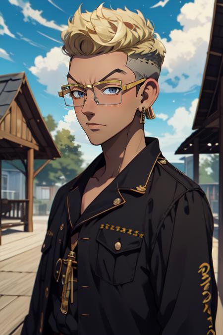 (best quality:1.1), (masterpiece:1.4), , , upper body, , ligne claire, , 1boy, solo, male focus, <lora:tetta_kisaki:0.88>, tetta_kisaki, blonde hair, grey eyes, , glasses, undercut, pirate costume, gazebo, HD