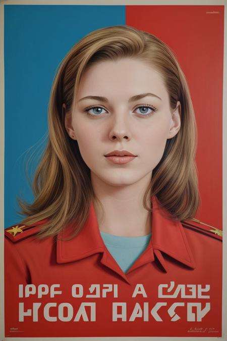 Soviet propaganda, 1980s, high quality drawing, socialist realism, cold war, propaganda artwork, war poster, victory poster, triumphant, bold colours, USSR, communism, cyrillic text, jilli@n_$pektre, youthful, cute face, beautiful eyes, beautiful, strong, looking to future, sunrise, best quality, best aesthetic
