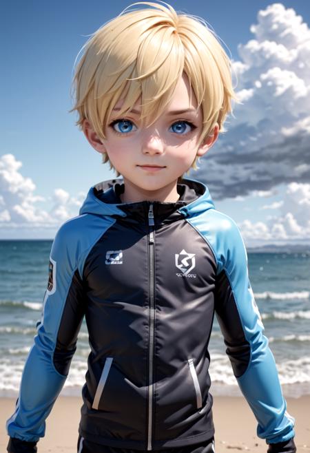 <lora:sota_epoch_13:0.6>,sota, solo,looking at viewer,short hair,bangs,blue eyes,blonde hair,long sleeves,1boy,hair between eyes,standing,wide rashguard jacket,male focus,cowboy shot,outdoors,sky,day,pants,cloud,hood,water,blue sky,ocean,beach,black pants,hood down,child,multicolored clothes,zipper,horizon,male child,wall,multicolored jacket,two-tone jacket , (masterpiece:1.2), best quality, high resolution, unity 8k wallpaper, (illustration:0.8), (beautiful detailed eyes:1.6), extremely detailed face, perfect lighting, extremely detailed CG, smile
The soft lighting and detailed surroundings create an immersive environment where imagination runs wild hyper-detailed,hyper-detailed face, high quality visuals, dim Lighting, sharply focused, octane render, 8k UHD