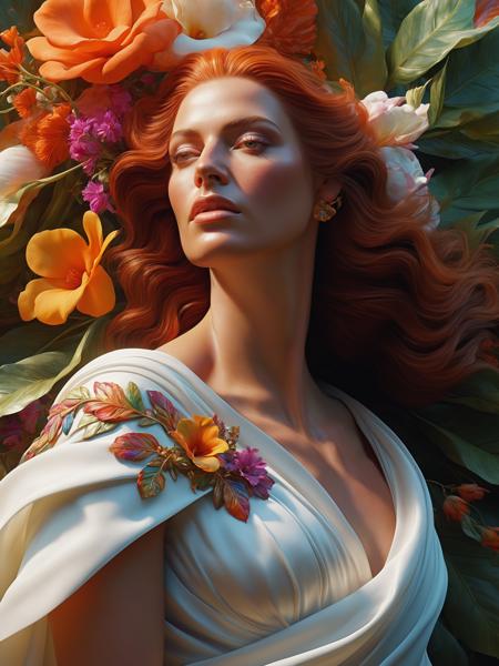 Imbue the image with visions of hope, wonderment, and majestic majesty, vibrant watercolor, colorful, highly detailed digital art, beautiful classical portrait painting of a man, woman and woman draped in white fabric and silk shoulder dress, covered in flowers and leaves, a rainbow, matte painting, (by Michelangelo James jean:0.9), Mike Winkelmann, 8k resolution, ultrawide post processing, octane render, photorealistic, hyperrealistic, cinematic, illustration, dark moody, gloomy, surrounds it, artstationhq, hd, fabric to clean design, amazing detail, dramatic, warm light. 3D, trending on artstation. 8k very detailed, dark, vibrant colors, dark colors, dark colors, intricate, intricate, minimalist, beautiful, colour scheme, intensely very closeup art by gurney, peter mohrbacher and, photorealistic, trending on artstation, Moody, artist,
