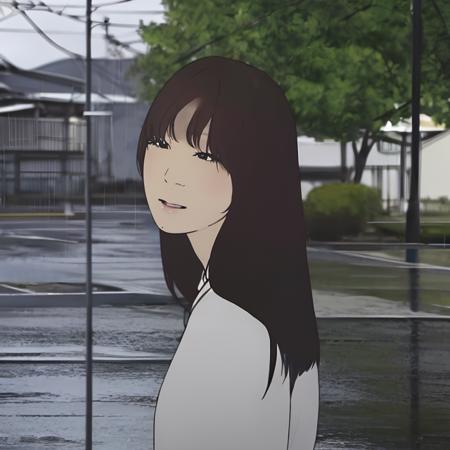 (high quality), 1girl, park, rain, (depth of field), <lora:Sawaato_Art_Style:1>