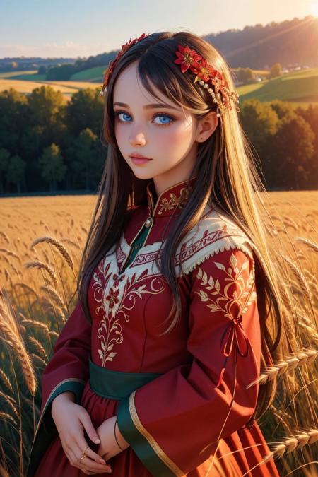 professional photo of girl, Embroidery, belarus, red green, intricate, detailed,
detailed skin, detailed eyes,
photo made with Canon EOS, volumetric light, wheat field, 
popular on artstation, popular on deviantart, popular on flicker,
<lora:Embroidery:1>