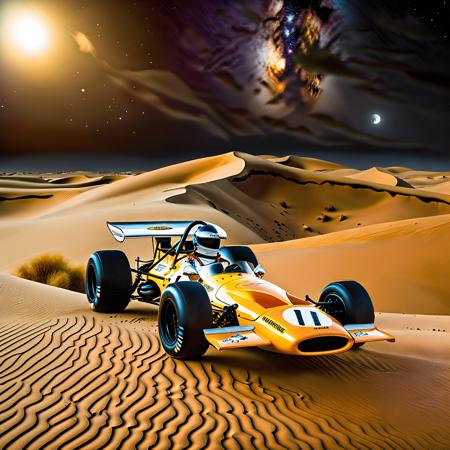 photo of a mclaren riding a dune on mars, sand dust, interstellar overdrived, night sky, (photorealistic:1.2), cinematic lighting, detailed, 4k, 8k, dslr, 50mm, Hasselblad X2D