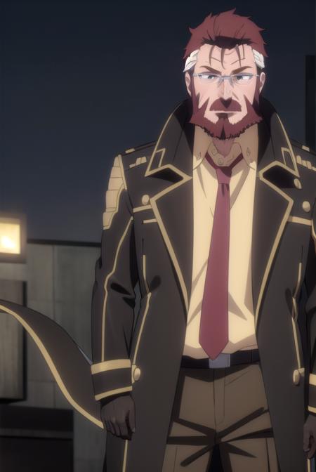 blitztalker, <lora:blitz talker s1-lora-nochekaiser:1>,
blitz talker, brown hair, male focus, red hair, multicolored hair, facial hair, scar, (black eyes:1.5), beard, glasses,
BREAK shirt, gloves, necktie, black gloves, coat, yellow shirt,
BREAK outdoor, city, night, sky, buildings, moon, clouds,
BREAK looking at viewer, (cowboy shot:1.5),
BREAK <lyco:GoodHands-beta2:1>, (masterpiece:1.2), best quality, high resolution, unity 8k wallpaper, (illustration:0.8), (beautiful detailed eyes:1.6), extremely detailed face, perfect lighting, extremely detailed CG, (perfect hands, perfect anatomy),