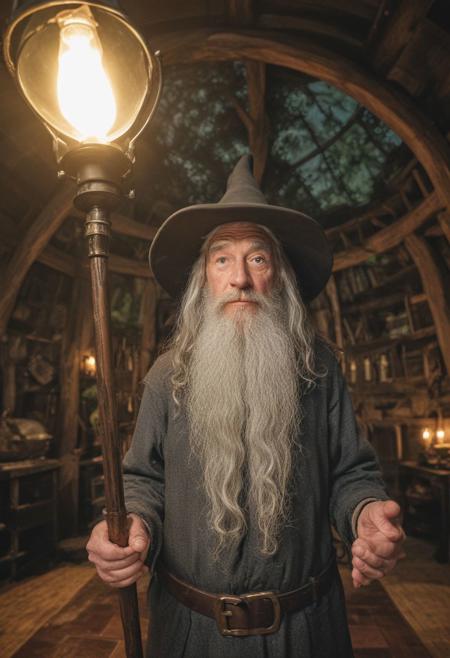 Photograph of (a coleman propane lantern)  in the role of Gandalf 
((very strong fisheye-lens photograph / (intense fisheye-view photograph)), (high downward looking angle), intricately detailed, very detailed background, Experimental lighting, realisticvision-negative-embedding,  epiCRealism ))