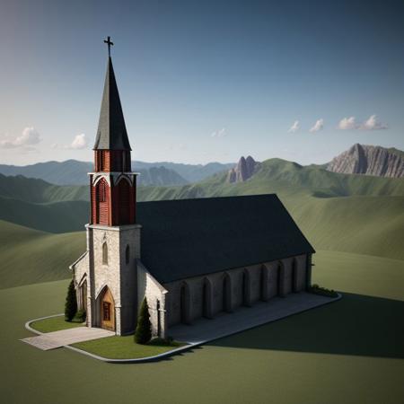 3d render, best quality, church on top of mountains,