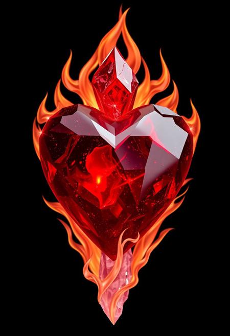 A Highly Detailed Crimsom Red Heart Crystal surrounded by Flames
