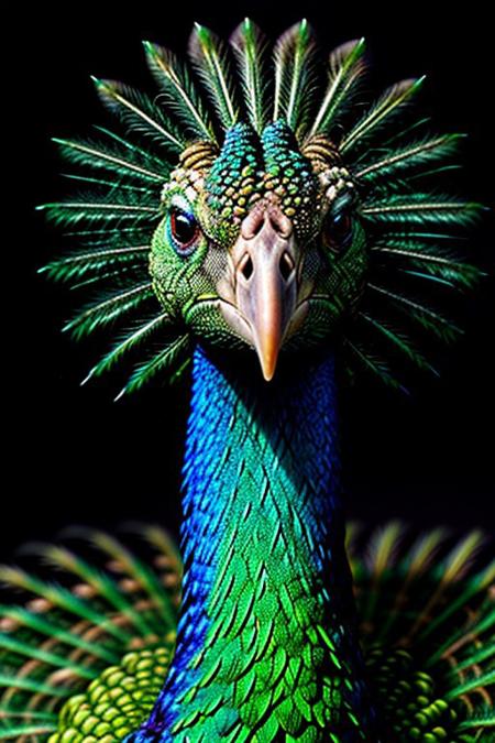 Create a photorealistic close up image of a peacock, feathers,vibrant colors and dark background, highly detailed, aesthetic, great lighting, extremely detailed,  award winning, perfect composition, a rich and complex image of nature, a vibrant tissue of hues and textures captured digitally, best quality, realistic, captivating, intricately detailed, hyper detailed, maximalist style, photorealist, sharp focus, dynamic lighting, superb composition, finest details, highest aesthetics, best quality, sharp focus, high contrast, stylized, clear, colorful, ultra quality, 8k, best quality, masterpiece,midjourneyv6.1,