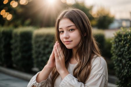 photo of a 18 year old girl,clapping hands,happy,ray tracing,detail shadow,shot on Fujifilm X-T4,85mm f1.2,sharp focus,depth of field,blurry background,bokeh,lens flare,motion blur,<lora:add_detail:1>,