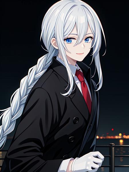 Shirogane long hair single braid hat ferora coat necktie gloves