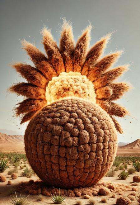 A nuke explosion, explosion made out of coconut, desert, huge, intense, detailed pamcocomat