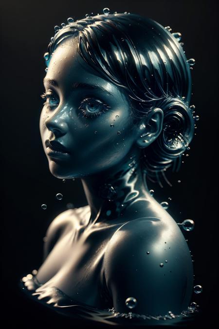 1girl made out of water, Black background, close up, bubbles, high contrast, hdr <lora:ral-watce-sd15:1> watce