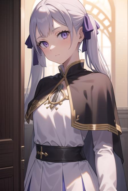 noellesilva, <lyco:noellesilva-lyco-nochekaiser:1>,
noelle silva, hair ribbon, long hair, (purple eyes:1.1), silver hair, twintails,
BREAK dress, white dress, capelet, skirt, purple skirt, (black capelet:1.5),
BREAK looking at viewer,
BREAK indoors,
BREAK <lora:GoodHands-vanilla:1>, (masterpiece:1.2), best quality, high resolution, unity 8k wallpaper, (illustration:0.8), (beautiful detailed eyes:1.6), extremely detailed face, perfect lighting, extremely detailed CG, (perfect hands, perfect anatomy),