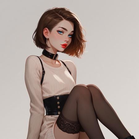 score_9, score_8_up, score_7_up, Expressiveh, fFaceDetail, OverallDetail, sexy pose, 
, kawaii, perfect eyes, detailed, , pale skin, perfect skin, 
(1_Femboy), detailed eyes, big blue eyes,
 , 
sexy skinny feminne body, 
, narrow waist, bob haircut ,brown hair, 
Lace stockings, , black nails, , ear piercing, makeup, lipstick, strands, manicure,
, submissive, thin waist, , collar,
Aroused, 
    sweater dress, crochet dress, crochet gloves, crochet leggings, highly detailed, intricate, , sitting, knees up, holding legs, modelshoot, abstract background, cowboy shot, solo