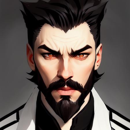 waist up portrait of beautiful  Mesomorph Dreamy castlevania vampire man with vampire teeth, blood on his mouth and Linen Slicked back hair hairstyle with beards , art by (RFKTR_doom), high quality, trending on artstation, 4k, 8k, highly detailed, sharp focus