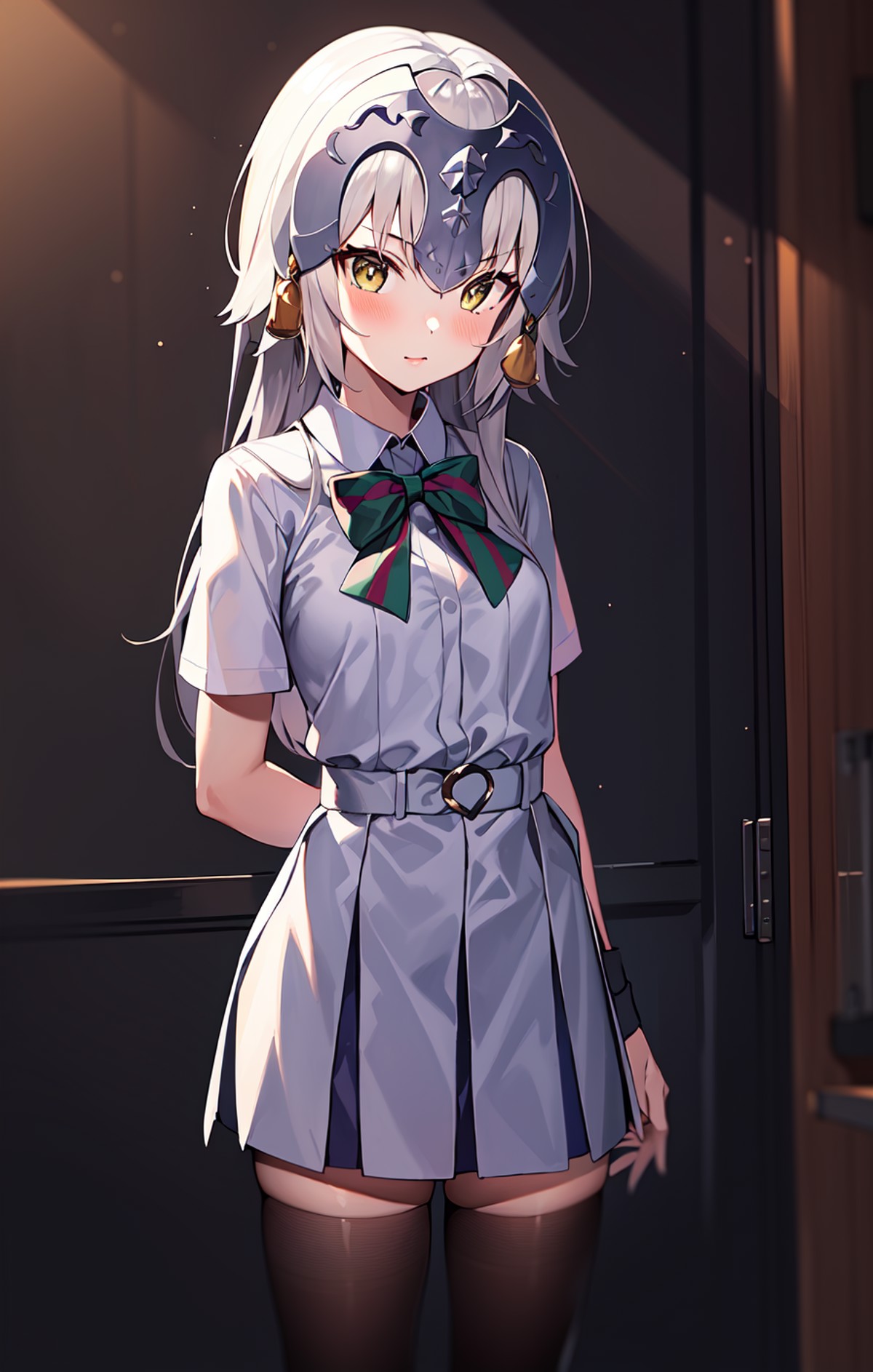 school uniform, 1girl, solo, standing, 
 <lora:FGOJeanneAlterSantaLilyv1:0.8>
