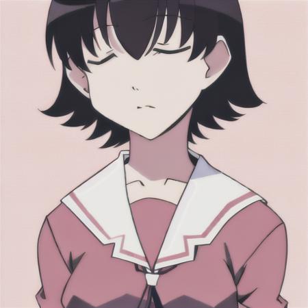 <lora:TomoLoRA:1>, 1girl, solo, tomo takino, short hair, medium hair, school uniform, red school uniform, serafuku, looking at viewer, closed eyes, sleeping, simple background, white background