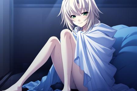 1girl,kagamigawa chloe,bath towel,barefoot,solo,smile,masterpiece,best quality,game cg,<lora:KagamigawaChloeXL:1>,