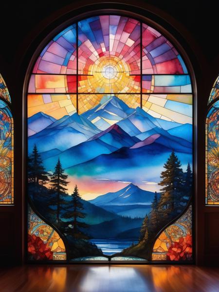 <lora:09WatercolorPainting_Hap_XL:1.6>,Winslow Homer style, watercolor painting, watercolor, oil painting,watercolor oil painting, (stained glass art designed by Louis Comfort Tiffany:1.1) and (Tom Fruin:1.2) , [grand Vector Art, landscape of a (Himalayan:1.1) , Mundane and Moody, Clear skies, volumetric lighting, F/8, Velvia, concept art::16], sci-fi, plain,  made out of ral-hnycmb, surreal, romantic, dynamic dramatic beautiful full taking, enhanced quality, perfect background, unique