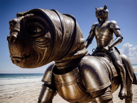 <lyco:ET_v1.4:0.8> (ET:1.0), wearing a knight armor, on a horse, 4k, sharp, beach, bokeh, realistic