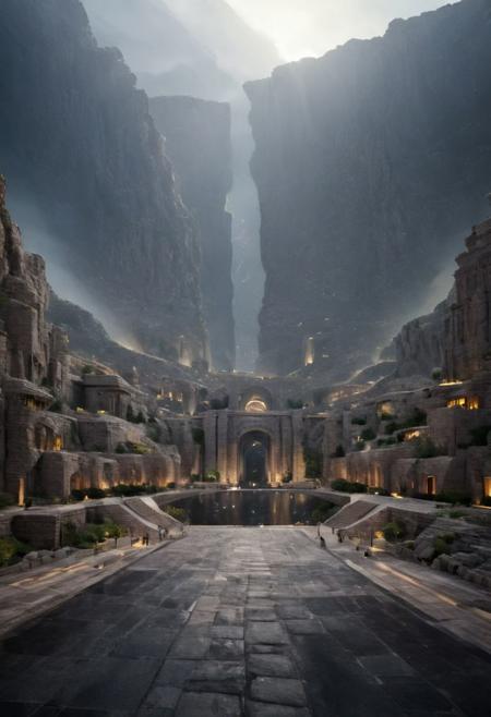 (POV view , DOF, first people view from the entrance, low angle shot:1.4),
(Ancient civilization, Alien Prometheus movie scene, dune movie scene:1.5), (The colonial city of the future, in the mist-filled Grand Canyon, on an unknown Earth-like planet, 2 moon on sky, Spaceship flight connects colonies, waterfulls:1.3), (Machu Picchu, a mountain settlement, incredibly spectacular:1.2), (Mario Botta:1.3), (avant-garde, future, reality, science fiction, photorealistic), (modern architecture:1.2), White limestone and black granite, fountain, waterfall, landmark, square, path, narrow street,
(Large Files, Ultra Realistic, 8K, 16k, FHD, HD, VFX, Perfect, Photography, composition, Architecture Sales Photography, Architecture Competition, Ultra High Resolution, Cinematography, High Resolution Image:1.1), (dramatic lighting, direct sunlight, ray tracing, clear shadow:1.2),  (real landscape:1.1), (blurred background:1.0), (urban background, more_details) ,
extremely detailed, hillscastel, great lighting, Futurism