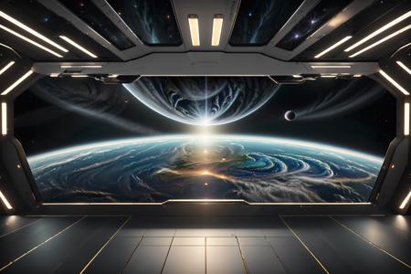 (best quality,masterpiece,realistic,HDR,UHD,8K,highres,physically-based rendering,extreme detail description,:1.2)bright environment,The background is the universe and the earth,on the deck of the spaceship,Symmetrical environment,simple surrounding background,earth,starship,spacestation,