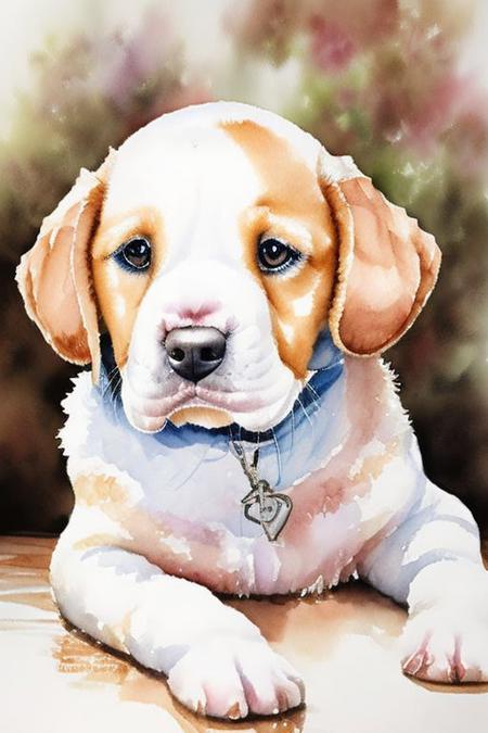 <lora:wcolors:0.9> watercolor, detailed painting puppy dog