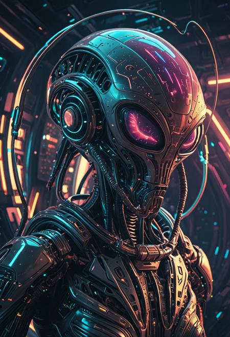 Alien-themed <lora:Beeple_retrofuturism-000005:1>,Beeple style,retrofuturism, . Extraterrestrial, cosmic, otherworldly, mysterious, sci-fi, highly detailed
