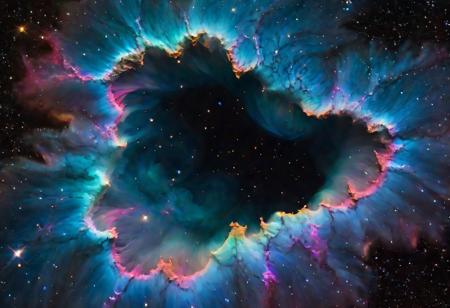 ((monstrous  ethereal ghostly maw contour:1.6 with black edge:1.2)), sharp sable teeth,(high quality), (masterpiece), (detailed), 8K, Captivating photograph captures the essence of a (cosmic nebula1.3) with (stellar clusters1.2) and (colorful gases1.2). (Celestial wonders1.2) unfold in the (vast cosmic canvas1.2), creating an awe-inspiring scene. Shot with Canon EOS Ra and Canon RF 85mm f1.2L USM lens. Trending on National Geographic Photography, monstrosity