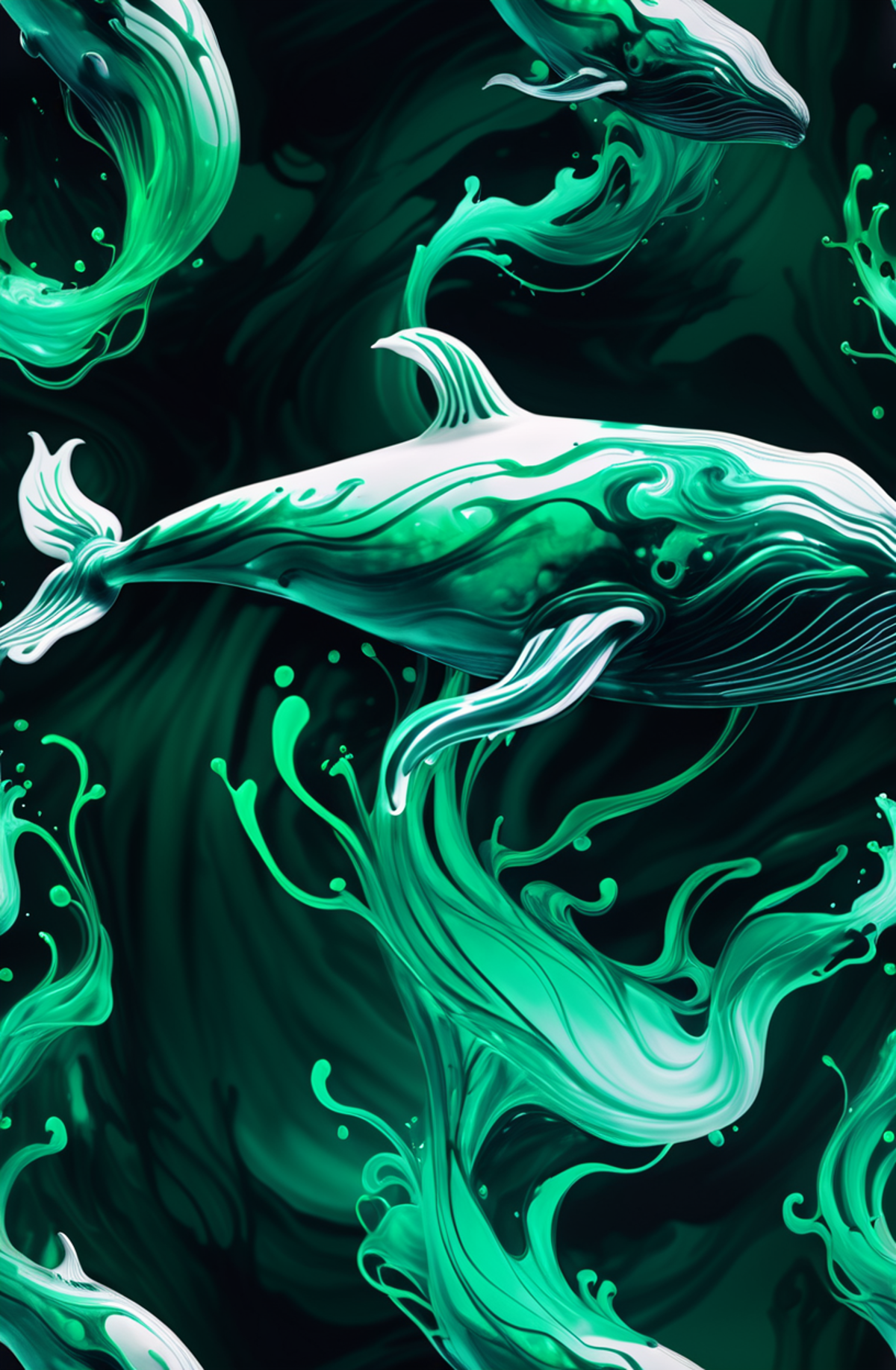 photograph, cinematic color grading, <lora:EnvyInkSwirlXL01:1>whale made of glowing bright forest green swirling ink<lora:...