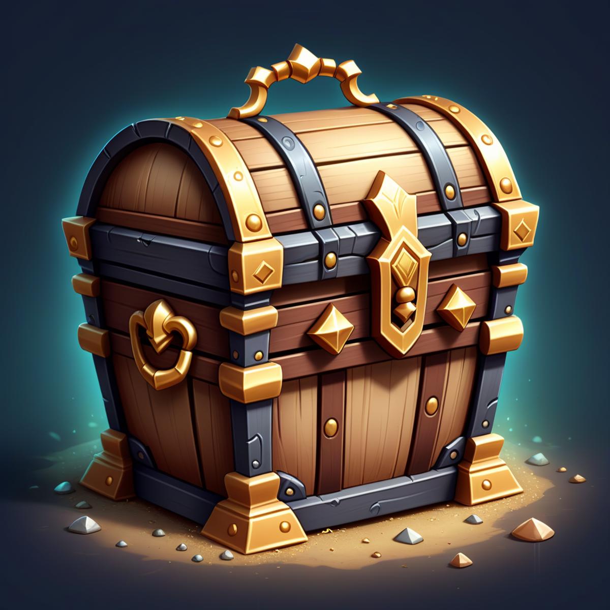 very realistic 2d illustration, game icon mmorpg of a cute chibi small treasure chest