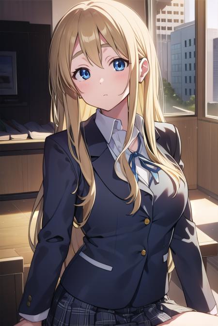 tsumugikotobuki, <lyco:tsumugikotobuki-LYCORIStest:1>,
tsumugi kotobuki, blonde hair, blue eyes, long hair, 
BREAK sakuragaoka high school uniform, school uniform,
BREAK looking at viewer,
BREAK indoors, classroom,
BREAK <lora:GoodHands-vanilla:1>, (masterpiece:1.2), best quality, high resolution, unity 8k wallpaper, (illustration:0.8), (beautiful detailed eyes:1.6), extremely detailed face, perfect lighting, extremely detailed CG, (perfect hands, perfect anatomy),