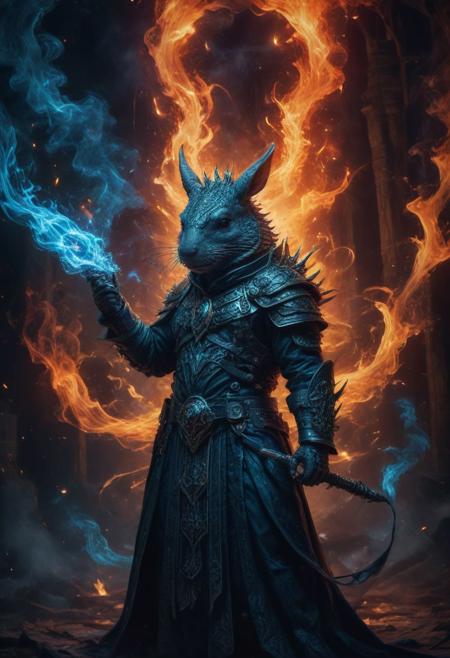 ((Full-length photograph / whole body photograph of the armadillo sorceress wearing long black sorceress robes with (silver spikes) and a (rod of blue fire) , standing in a  faint red mist, with an (obsidian tower) behind it)), 
:BREAK:
((Perfect photograph, strong fisheye-lens photograph (intense fisheye-view photograph), strong bokeh, cinematic photograph, experimental low angles, cinematic heaven, warm angelic lighting, intricately detailed, very detailed background, realisticvision-negative-embedding, epiCRealism ))