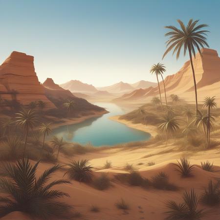 0asis Desert, Oasis, Lake, Grass, Palm Trees, Scenery