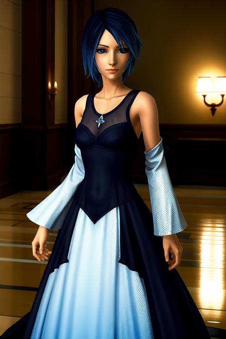 Highly detailed, High Quality, Masterpiece, <lora:[Floor]KHAqua:.7>, solo, 1girl, KH-Aqua, blue eyes, blue hair, short hair, (ballroom gown:1.4)