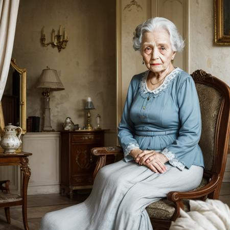 portrait of an old lady in paris styled house interior