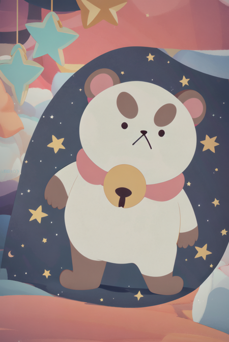 Puppycat,masterpiece, best quality, panda, solo, no humans, star \(symbol\), bell, artist name, full body, watermark, star \(sky\), standing, sky, jingle bell <lora:Puppycat-10:1>