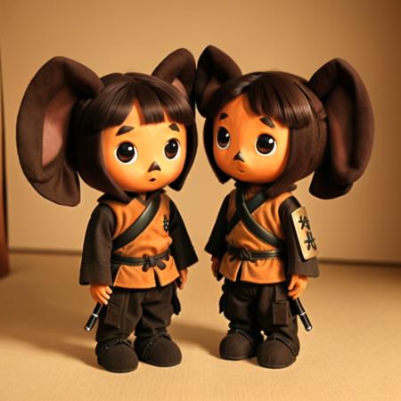 brown plush toy, animal (big round ears:1.3), masterpiece, best quality, dslr, intricate details,  <lora:Cheburashka:0.55>, samurai dress, katana in scabbard