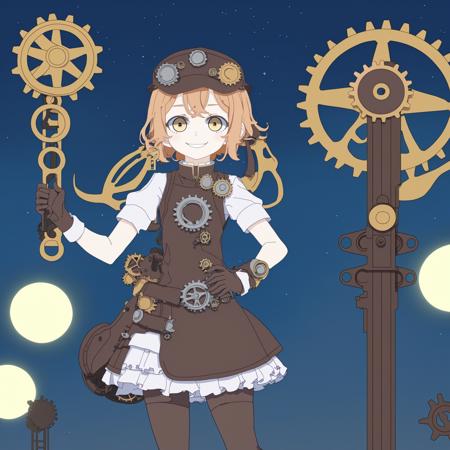 anime screencap, glint, drawing, best quality, smiling, a full body of a girl, moon, night, steampunk, gears, mechanist, mechanic, wrench, outdoors, big eyes, 2d, cute,
anime girl, waifu, cel shading, magical girl, vivid colors, (outline:1.1), manga anime artstyle, masterpiece, offical wallpaper, glint
<lora:kame_sdxl_v2:1>