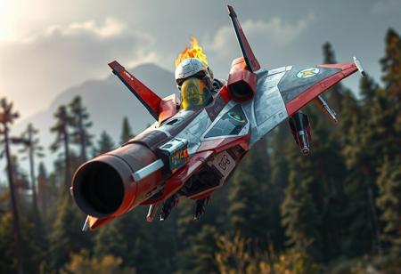 Experience a captivating, detailed view of the iconic Dark Strike Fighter, vibrant in red, white, blue, and yellow. This 4K image showcases the ready-for-action fighter jet with a large gun, standing out against the serene Erosion Hand Forest background. The Dark Strike Fighter's Burning Skull Head, adorned with a yellow visor, adds a striking contrast. In this exceptionally detailed, sharp, and vivid illustration, appreciate the dynamic action pose, intentional focus, well-timed moment, and harmonious colors, as if straight from CGSociety or Artstation's trending collections, now in an impressive 8K resolution.