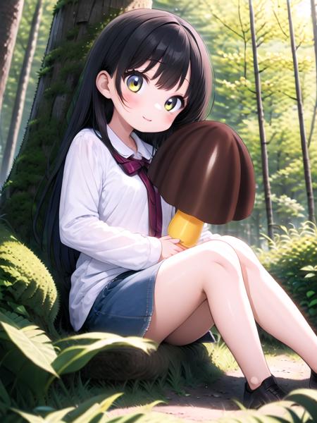 a girl, holding kinoko