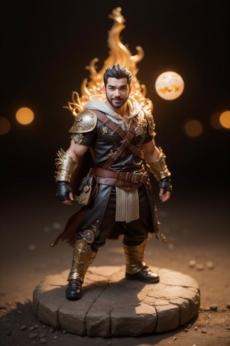 <lora:toy figurine1.5v1:1>solo, 1boy, male focus, hood, gloves, glowing eyes, yellow eyes, armor, glowing, teeth, facial hair, looking at viewer, round image, beard,toy figurine,base,