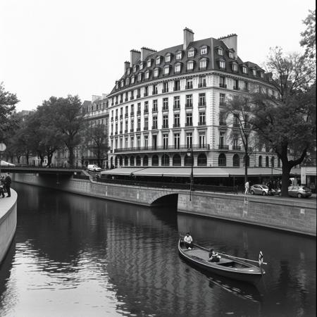 Canal Saint-Martin in Paris, near the Hotel du Nord building, by Marcel Carné, from the movie "Hotel du Nord"Black and white movie