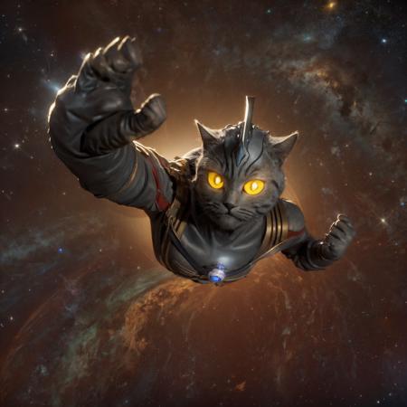 highres, 8k, absurdres, solo, 1cat, non_human, cat, (Chartreux:1.5),  solo, from above, (Ultraman_Rise:1.75), (clenched hand:1.4), simple background, space, looking at viewer, upper body,(c4ttitude:1.2), flying cat, flying,
((tokusatsu)),  
 <lora:Ultraman_Rise_v2-000005:0.75>, <lora:Chartreux_38-000002:0.4> , <lora:c4ttitudeflexver:0.35>