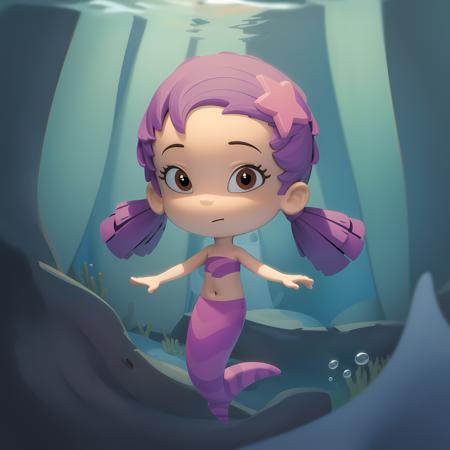 mermaid oona low pigtails purple hair brown eyes underwater chibi tube crop top