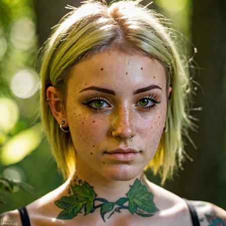 beautiful emo lady, (freckles), small smirk, grey eyes, dirty blonde microbob hair, septum ring, emo makeup, cute face tattoos, facial piercings, hyperdetailed photography, natural light, fullbody portrait, sunlight filters through nearby trees, casting dappled shadows on her skin, green hues of the foliage contrast beautifully with the warm golden tones of her body, (full body photo:1.2), (A wide shot:1.2), 33 year old, French, nude, naked, slender yet curvaceous figure, hair flows elegantly around her face, she is lying on her side, one hand touching her face gently, while the other rests on her waist, eyes are closed,subtle, enigmatic expression, lips slightly parted,, realistic skin details, detailed face, detailed feet, detailed skin, detailed body, backdrop river runs nearby with its calming flow, (hyperrealism, soft light, sharp), Cannon EOS 5D Mark III, film grain, smooth, sharp focus, high resolution, award winning photo, masterpiece, intricate detail, octane render, cinematic shot, realistic lighting, sharp focus, rule of thirds, cinematic lighting, soft candle lighting, detailed shadows, realistic shadows, <lora:LowRA:0.4>, <lora:add_detail:0.5>