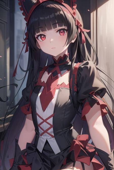 rorymercury, <lora:rorymercurytest-clean:1>, rory mercury, black hair, blunt bangs, hime cut, hair ornament, lipstick, long hair, makeup, (small chest:1.2), (red eyes:1.5),
BREAK black gloves, black thighhighs, garter straps, gloves, gothic, hair bow, gothic fashion, puffy short sleeves, puffy sleeves, short sleeves, thighhighs,
BREAK outdoors, city,
BREAK looking at viewer,
BREAK <lora:GoodHands-vanilla:1>, (masterpiece:1.2), best quality, high resolution, unity 8k wallpaper, (illustration:0.8), (beautiful detailed eyes:1.6), extremely detailed face, perfect lighting, extremely detailed CG, (perfect hands, perfect anatomy),